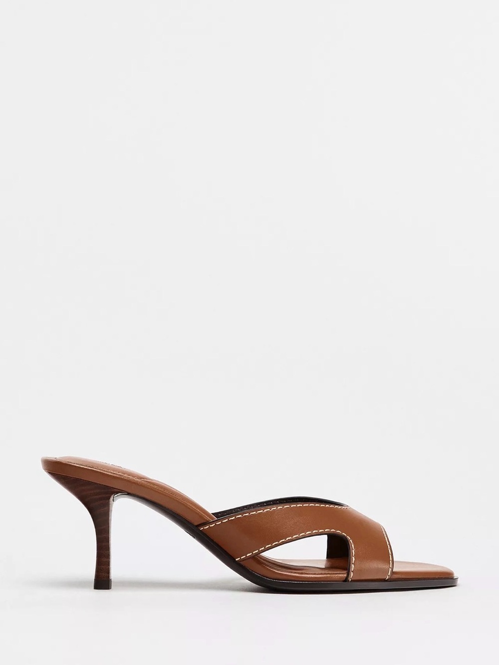 Zara Tan Brown Open-Toe Kitten Heel Slide